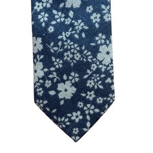 Brooklyn Wolf New men's preppy navy blue floral printed tie linen cotton yacht